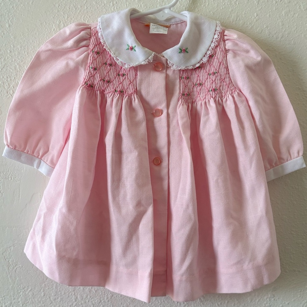 Vintage Pink Smocked Baby Dress